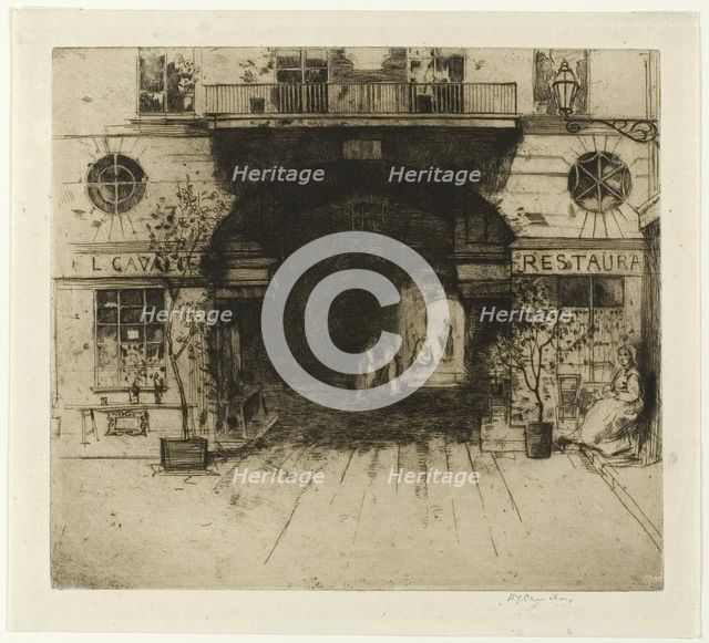 Restaurant Cavalier, plate five from the Paris Set, 1904. Creator: David Young Cameron.