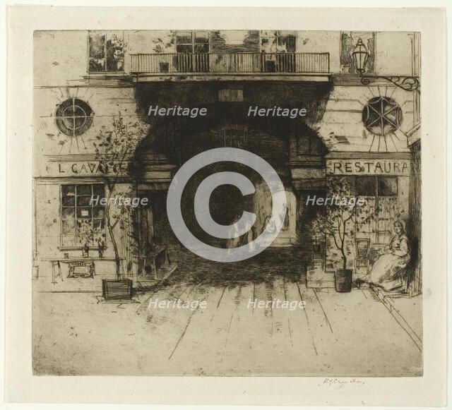 Restaurant Cavalier, plate five from the Paris Set, 1904. Creator: David Young Cameron.