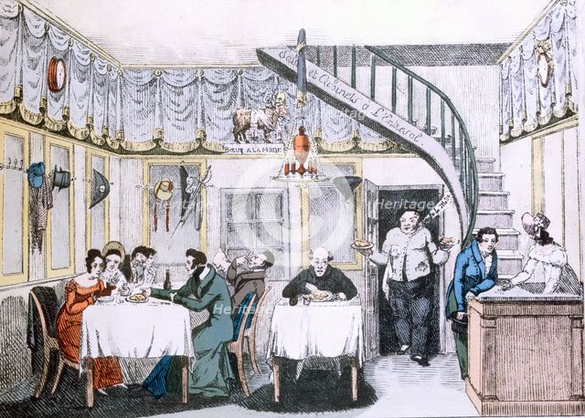 Restaurant du Boeuf a la Mode from Le Gout de Jour, pub. 1830 (coloured engraving)