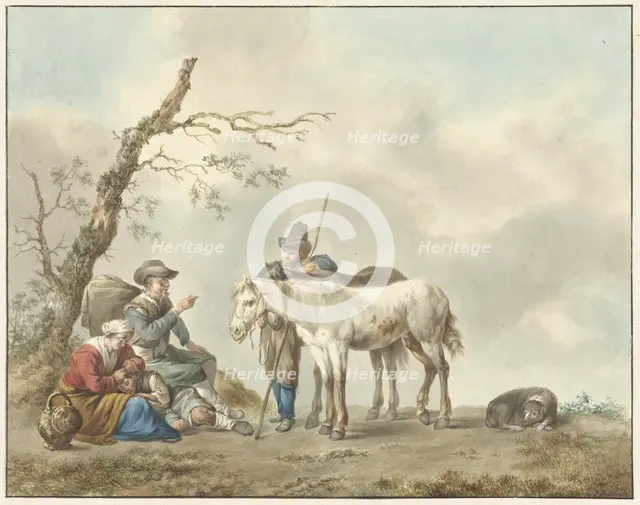 Resting travelers with two horses, 1783-1850. Creator: Louis Moritz.