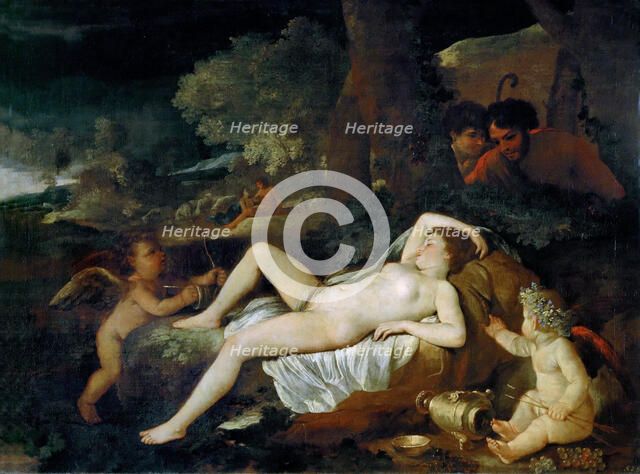 Resting Venus with cupid, ca 1624. Creator: Poussin, Nicolas (1594-1665).