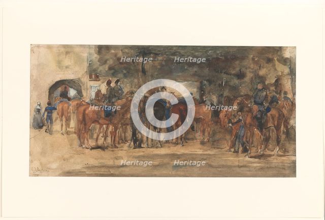 Resting cavalry on a square, 1880-1919. Creator: George Hendrik Breitner.
