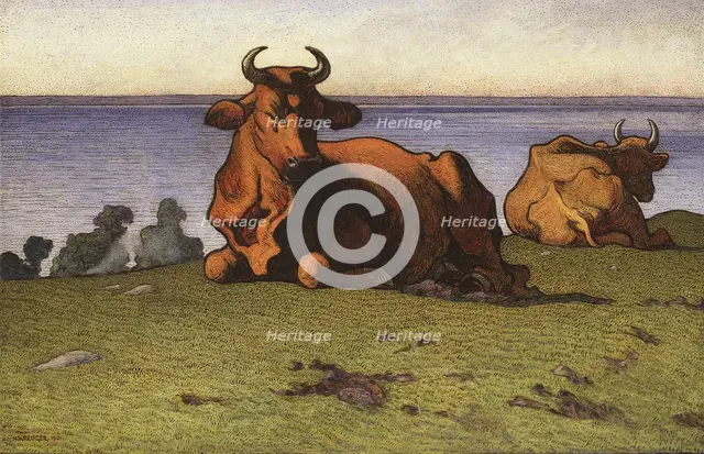 Resting Cows. Motif from Öland, 1901. Creator: Nils Kreuger.