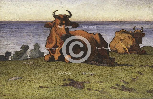 Resting Cows. Motif from Öland, 1901. Creator: Nils Kreuger.
