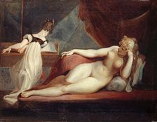 Resting female nude and a piano player, 1799-1800. Creator: Füssli (Fuseli), Johann Heinrich (1741-1825)