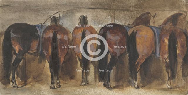 Resting horses in the stable, 1839-1870. Creator: Joseph Zephyris Gengembre.