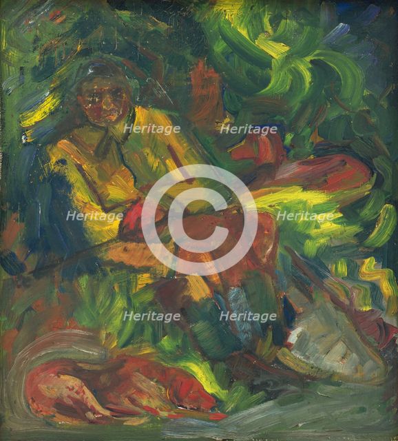Resting Hunter with Two Dogs, 1940-1944. Creator: Arnold Peter Weisz-Kubincan.