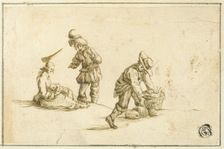 Resting Mother and Child, and Two Men, One Lifting Basket, n.d. Creator: Unknown