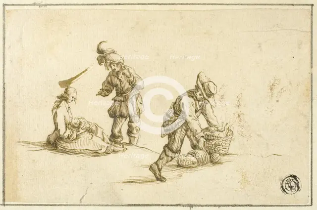 Resting Mother and Child, and Two Men, One Lifting Basket, n.d. Creator: Unknown.