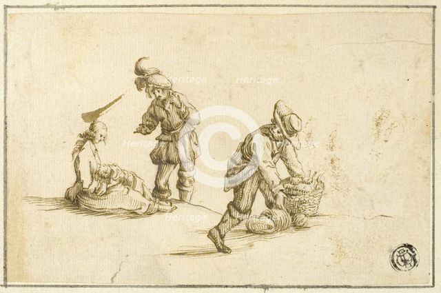 Resting Mother and Child, and Two Men, One Lifting Basket, n.d. Creator: Unknown.