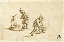 Resting Mother and Child, and Two Men, One Lifting Basket, n.d. Creator: Unknown