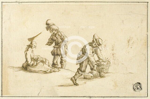 Resting Mother and Child, and Two Men, One Lifting Basket, n.d. Creator: Unknown.