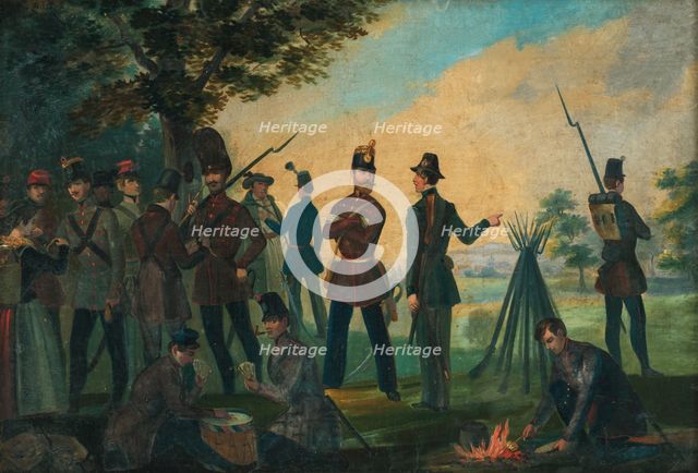 Resting on the march, 1846. Creator: Frantisek Klimkovic.