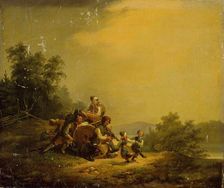 Resting peasants and dancing children, 1837. Creator: Robert Wilhelm Ekman
