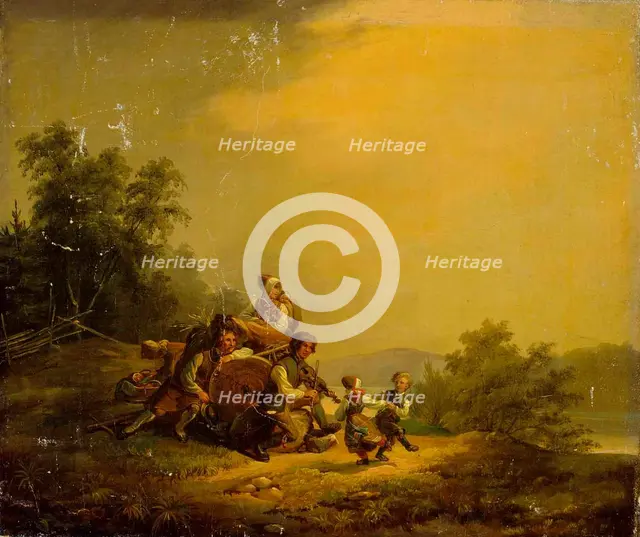 Resting peasants and dancing children, 1837. Creator: Robert Wilhelm Ekman.