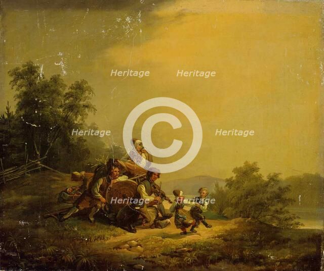 Resting peasants and dancing children, 1837. Creator: Robert Wilhelm Ekman.