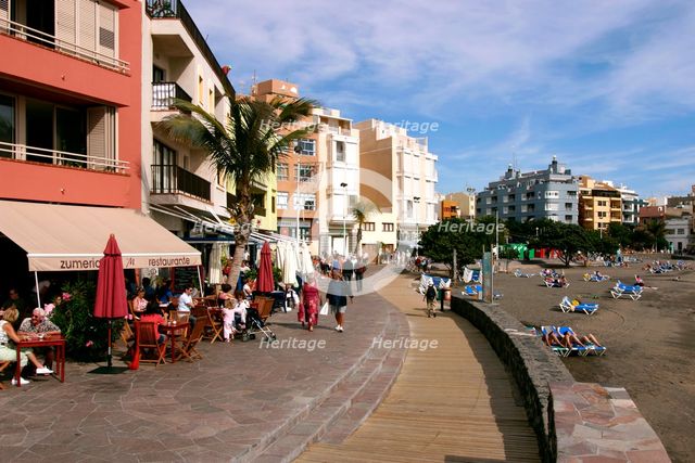Resturant and beach, El Medano, Tenerife, 2007. Creator: Peter Thompson.