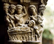 Resurrection of Jesus, decoration of a capital of the cloister from the Cathedral of Tudela
