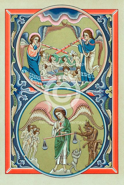 Resurrection of the dead and weighing of souls at the Last Judgement. Artist: Unknown