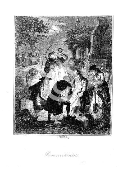 Resurrectionists or body snatchers raiding a cemetery to provide a cadaver for dissection, 1887. Artist: Hablot Knight Browne