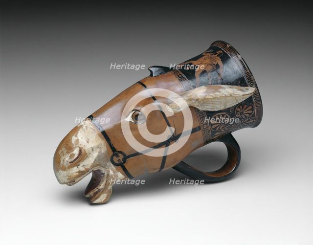 Rhyton (Drinking Vessel) in the Shape of a Donkey Head, 480-470 BCE. Creator: Painter of London E 55.