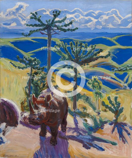 Rhino and the tree spurge, c.1910. Creator: Gallen-Kallela, Akseli (1865-1931).