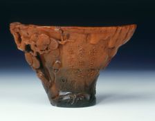 Rhino horn cup with scholar under pine tree, late Ming dynasty, China, 1600-1644