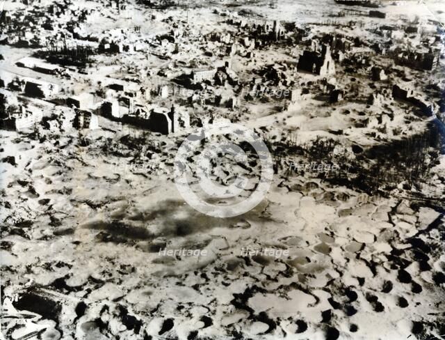 Rhine village destroyed by bombardment, c1940. Artist: Unknown