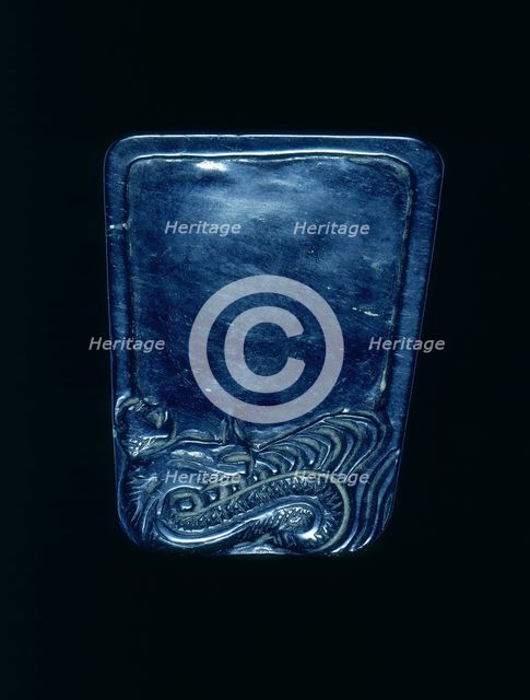 Rhomboid shaped black inkstone with dragon, Qing dynasty, China, 19th century. Creator: Unknown.