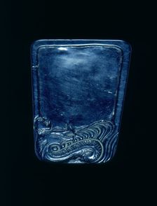 Rhomboid shaped black inkstone with dragon, Qing dynasty, China, 19th century. Creator: Unknown