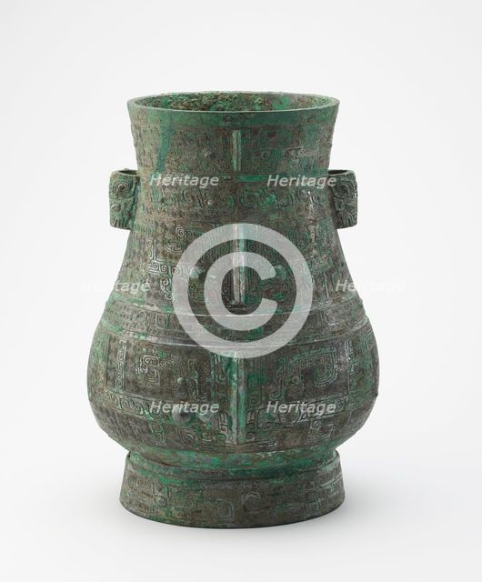 Ritual wine container (hu) with masks and dragons, Late Shang dynasty, ca. 12th century BCE. Creator: Unknown.