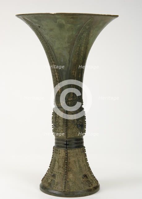 Ritual wine cup (gu) with taotie and dragons, Late Shang dynasty, ca. 12th-11th century BCE. Creator: Unknown.