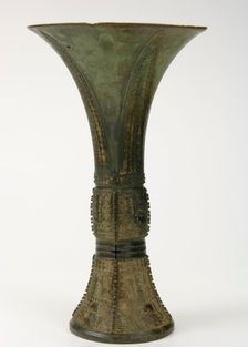 Ritual wine cup (gu) with taotie and dragons, Late Shang dynasty, ca. 12th-11th century BCE. Creator: Unknown