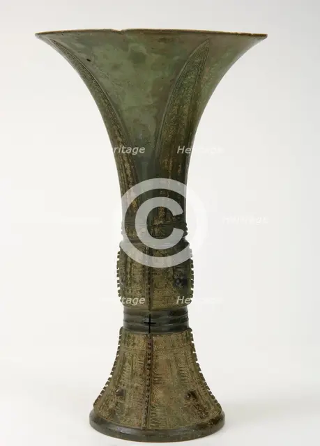 Ritual wine cup (gu) with taotie and dragons, Late Shang dynasty, ca. 12th-11th century BCE. Creator: Unknown.