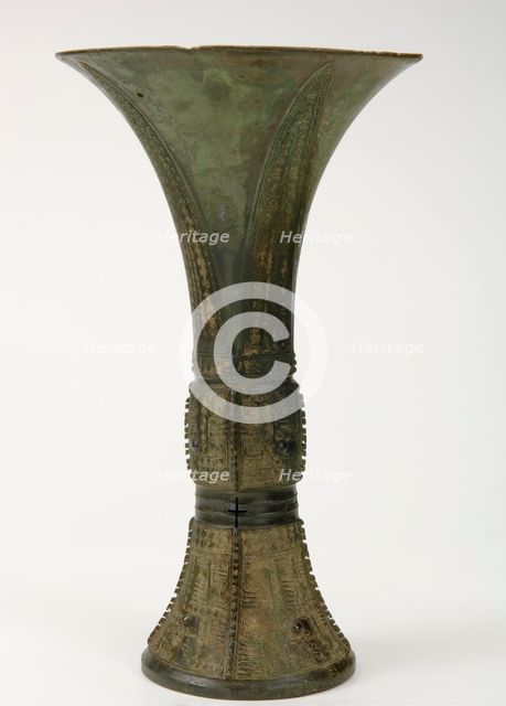 Ritual wine cup (gu) with taotie and dragons, Late Shang dynasty, ca. 12th-11th century BCE. Creator: Unknown.