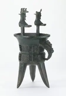 Ritual wine warmer (jia) with taotie and birds, Late Shang dynasty, ca. 1400-1250 BCE. Creator: Unknown