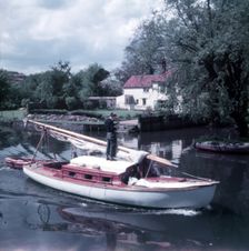 River craft on the Wensum, near Pulls Ferry, Norwich, Norfolk, c1955. Creator: Arthur Charles Kirby Ware