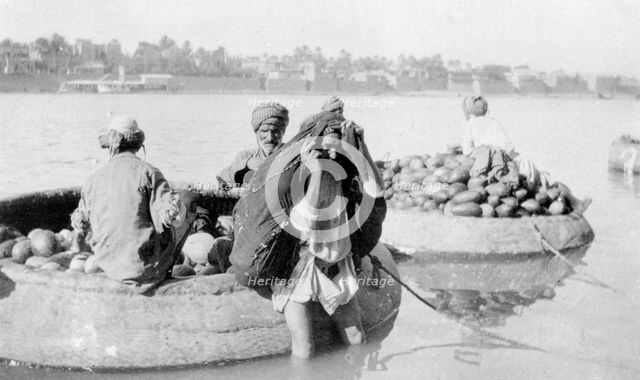 River craft laden with melons, Tigris River, 1917-1919. Artist: Unknown