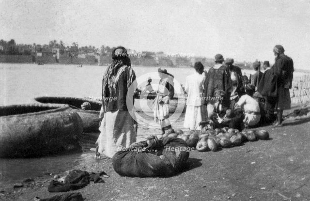 River craft laden with melons, Tigris River, Baghdad, Iraq, 1917-1919. Artist: Unknown
