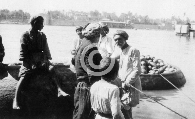 River craft laden with melons, Tigris River, Baghdad, Iraq, 1917-1919. Artist: Unknown