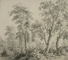 River bank with a row of trees. Creator: Anthonie Waterloo