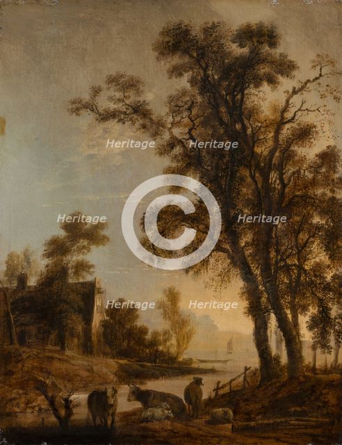 River Bank with Cattle, c1645-1650. Creator: Aert van der Neer.