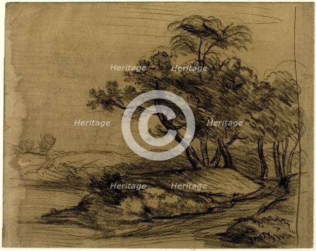 River Bank with Trees (recto), 1796/1837. Creator: John Constable.
