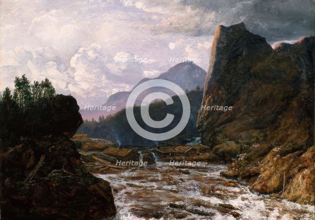 River between steep Rocks, 1857. Creator: Johan Christian Dahl.