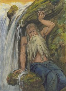 River god at a waterfall, late 19th century. Creator: Wilhelm Süs