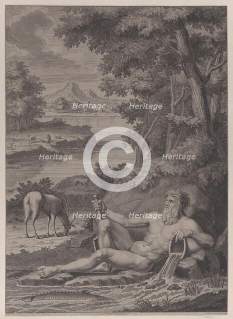 River god in a landscape, 1725. Creator: Frederik Ottens.
