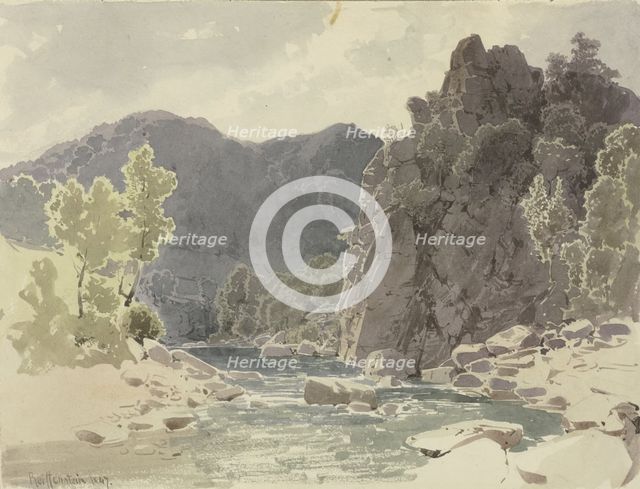 River in a rocky landscape, 1847. Creator: Carl Theodor Reiffenstein.