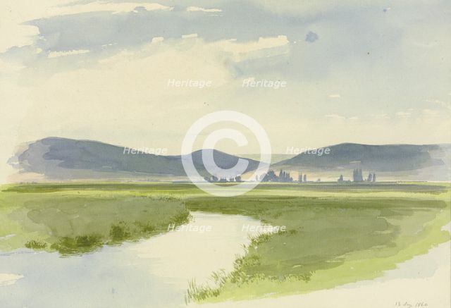 River landscape, mountains in the background, 1860. Creator: Carl Theodor Reiffenstein.
