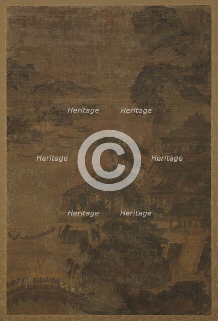 River landscape: mountains, pine-trees, and buildings, Ming dynasty, 1368-1644. Creator: Unknown.