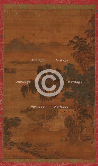 River landscape: a man in a pavilion under large trees, 16th-17th century. Creator: Unknown.